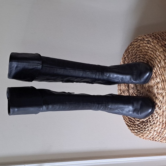Banana Republic Womens Black Leather Over-The-Knee Tall Boots 4.25" Heels S-9 - Picture 3 of 8